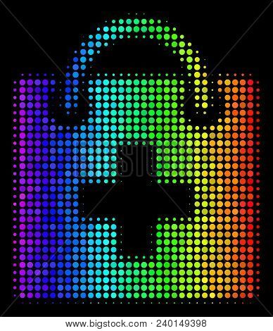 Dotted Colorful Halftone First Aid Kit Icon Drawn With Spectrum Color Tones With Horizontal Gradient