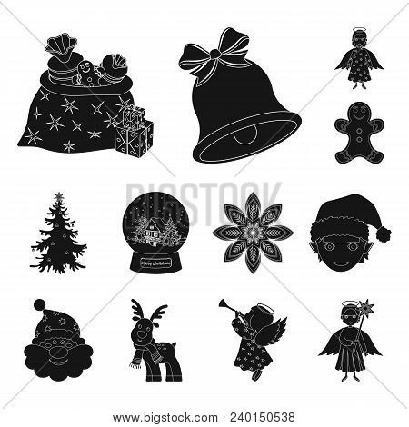 Christmas Attributes And Accessories Black Icons In Set Collection For Design. Merry Christmas Vecto