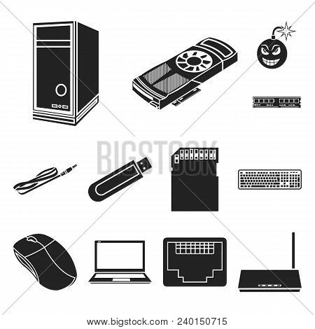Personal Computer Black Icons In Set Collection For Design. Equipment And Accessories Vector Symbol 