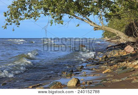 The Baltic Sea Wild Coastline In Northern Estonia Near To Ontika. Steep Shore Of Baltic Sea.