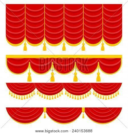 Lambrequin, Pelmet For The Red Curtains Of A Theatrical Scene In A Concert Hall, Opera Or Ballet. Fl