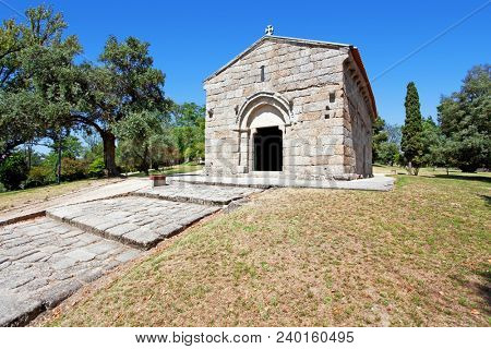Guimaraes, Portugal. Romanesque Capela de Sao Miguel Chapel, near the Guimaraes Castle, where medieval knights are buried. UNESCO World Heritage Site.