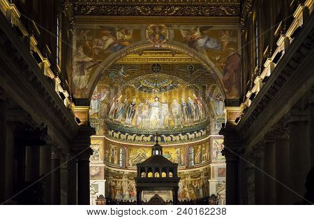 Rome, Italy, March 2017: Detail Of The External Facade Of The Teatro Argentina In Rome. This Theater