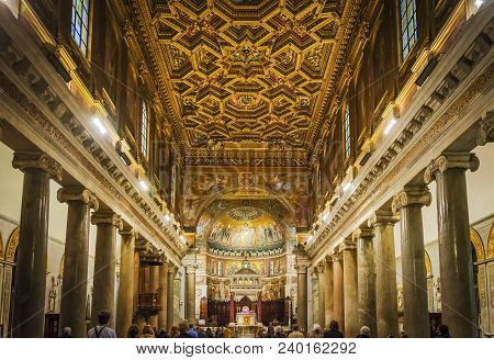 Rome, Italy, March 2017: Detail Of The External Facade Of The Teatro Argentina In Rome. This Theater
