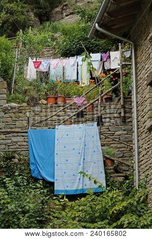 Drying Clothes In The Open Space In Rupit (spain)
