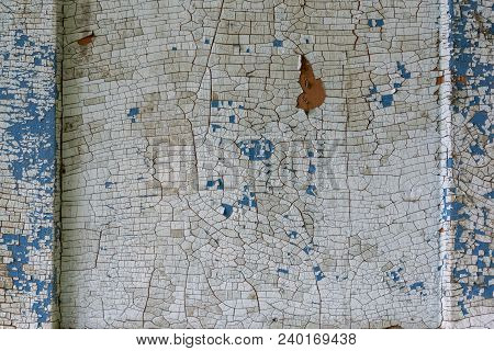 Old Wooden Surface With Peeling White Paint, Background