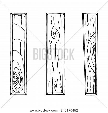 Wood Plank Isolated On White Background, Vector Illustration. Hand Drawn