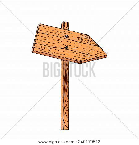 Wooden Arrow Signboards Blank Vector. Board Pointer Illustration Isolated On A White Background
