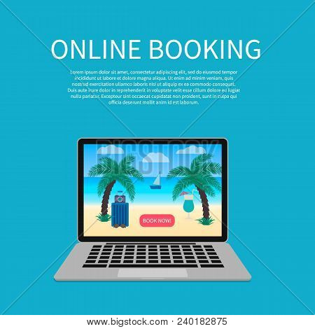 Online Booking. Internet Travel Agency. Modern Technology. Independent Tourism. Laptop Vrctor Illust