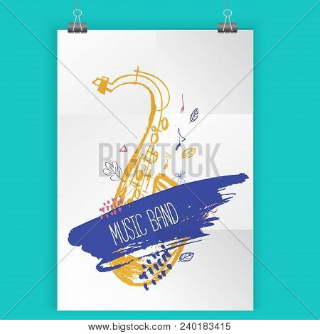 Grunge Freehand Jazz Music Poster. Hand Drawn Illustration With Brush Strokes For Festival Placard A