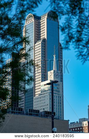 Dallas, Texas - May 7, 2018: View Of The Comerica Bank Tower Located On Ervay Street