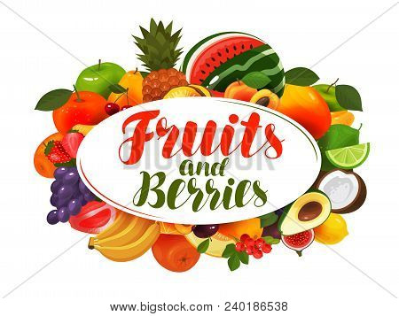 Fresh Fruits. Natural Food, Greengrocery Concept Vector Illustration