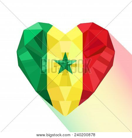 Vector Crystal Gem Jewelry Senegalese Heart With The Flag Of The Republic Of Senegal. Flat Style Log