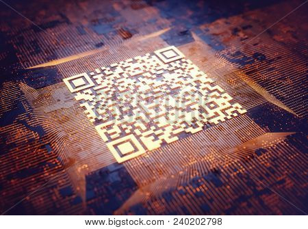 3d Illustration, Digital Data Image Concept. Abstract Background With Quick Response Code On Center.