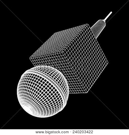 Microphone Vector. Wireframe Low Poly Mesh News Illustration. News On Tv And Radio. Interview.