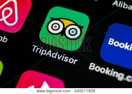 Sankt-petersburg, Russia, May 10: Tripadvisor Application Icon On Apple Iphone X Screen Close-up. Tr