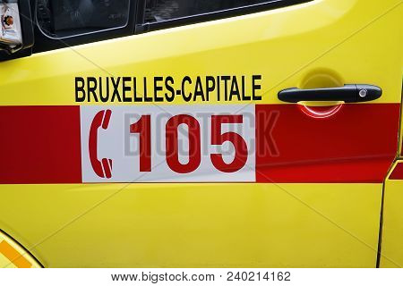105 Emergency Number On Ambulance Side Brussels, Belgium.