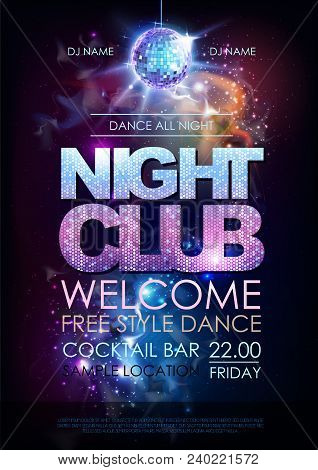 Disco Ball Background. Disco Night Club Poster On Open Space Background