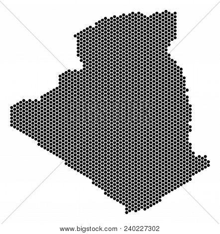 Hex Tile Algeria Map. Vector Territory Scheme On A White Background. Abstract Algeria Map Mosaic Is 