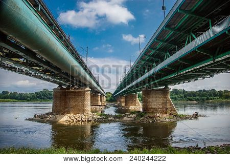Modern Bridge In Warsaw Over Vistula River, Poland