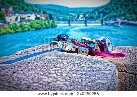 Padlocks Or Love Locks On The Bridge Over The River Neckar In Heidelberg In Baden-wuerttemberg In Ge