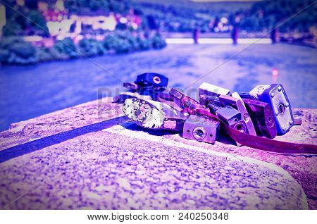 Padlocks Or Love Locks On The Bridge Over The River Neckar In Heidelberg In Baden-wuerttemberg In Ge
