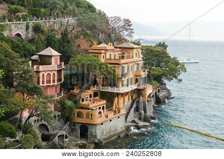 Seaside Villas Near Portofino In Italy In Summer.