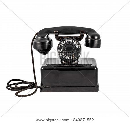 Old Vintage Black Phone On White Background