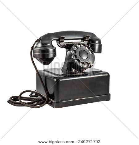 Old Vintage Black Phone On White Background