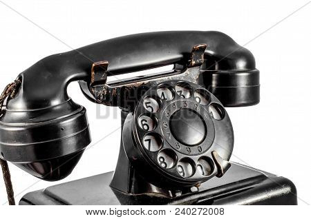 Old Vintage Black Phone On White Background