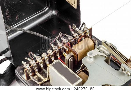 Internal Electrical Contact Strip Of An Old Vintage Black Phone