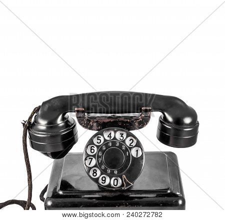 Old Vintage Black Phone On White Background