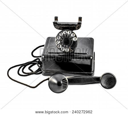 Old Vintage Black Phone Shot On White Background