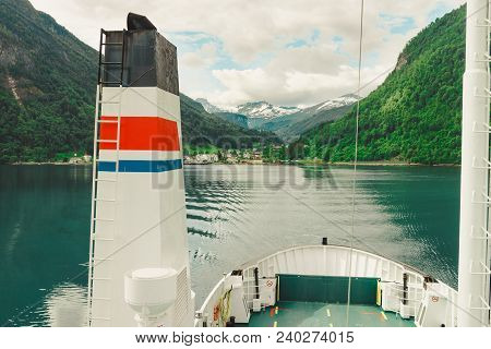 Tourism Vacation And Travel. Mountains Landscape And Fjord In Norway Scandinavia Europe. Norddalsfjo