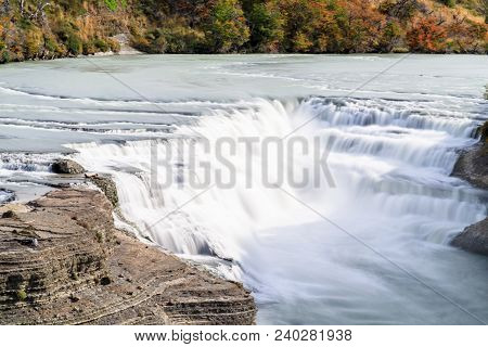 Cascada Del Rio Paine At Torres Del Paine National Park, Patagonia, Chile