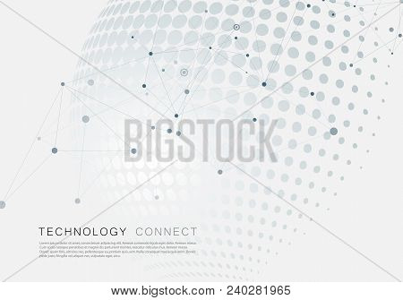 Vector Halftone Circle Design Witn Molecule Connect.