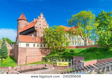Olsztyn, Poland - May 1, 2018: View From Amphitheatre For Castle Of Warmian Bishops In Olsztyn In Po