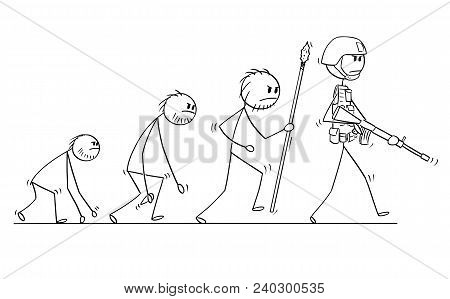 Cartoon Stick Man Drawing Conceptual Illustration Of Modern Human Soldier Or Warrior Evolution Proce