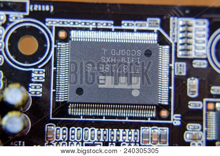 Krasnodar, Russia - May 11, 2018: Electronic Board With Electrical Components. Electronics Of Comput