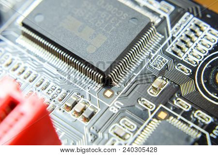 Krasnodar, Russia - May 11, 2018: Electronic Board With Electrical Components. Electronics Of Comput