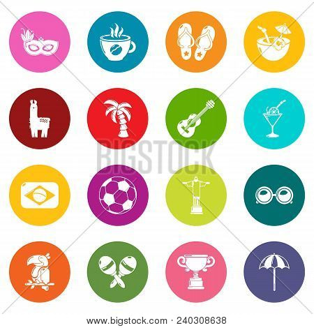 Travel Brazil Icons Set Vector Colorful Circles Isolated On White Background