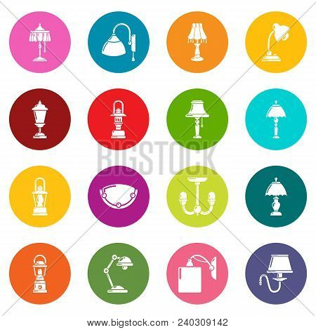 Lamp Icons Set Vector Colorful Circles Isolated On White Background