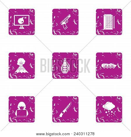 Cyber Businesslike Icons Set. Grunge Set Of 9 Cyber Businesslike Vector Icons For Web Isolated On Wh