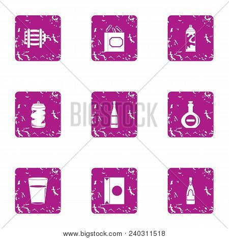 Bottled Water Icons Set. Grunge Set Of 9 Bottled Water Vector Icons For Web Isolated On White Backgr