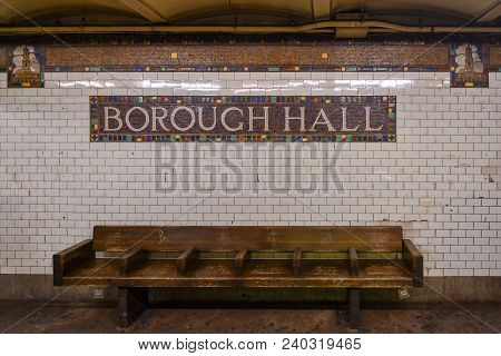 New York City - April 20, 2018: Borough Hall  Subway Station On The Nyc Subway In Brooklyn, New York