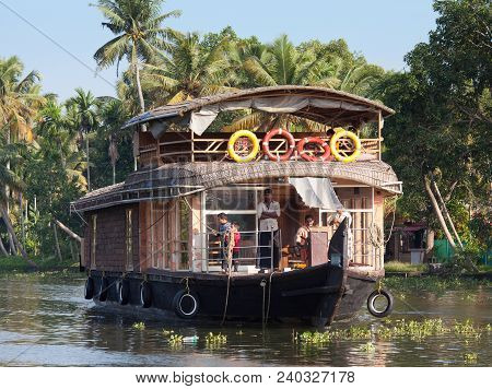 Houseboat On Backwaters In Kerala, South India