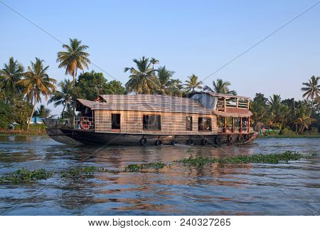 Houseboat On Backwaters In Kerala, South India
