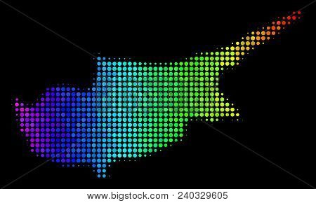 Dotted Cyprus Island Map. Halftone Geographical Plan In Spectrum Color Hues With Horizontal Gradient