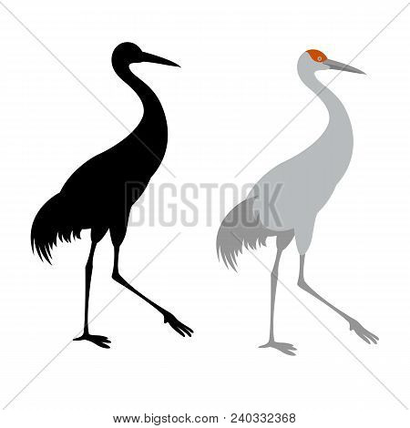 Crane Bird Vector Illustration Flat Style  Black Silhouette Profile Side