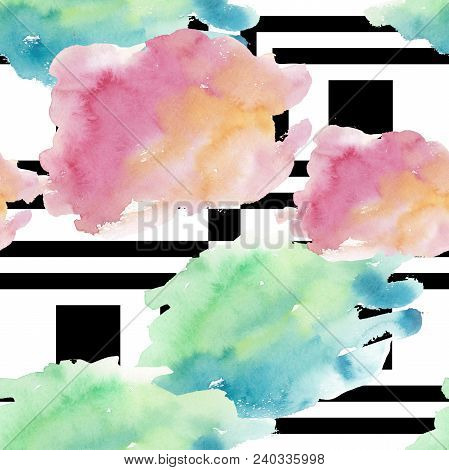 Colorful Texture Illustration Pattern In A Watercolor Style. Aquarelle Paper Splash Shapes Isolated 
